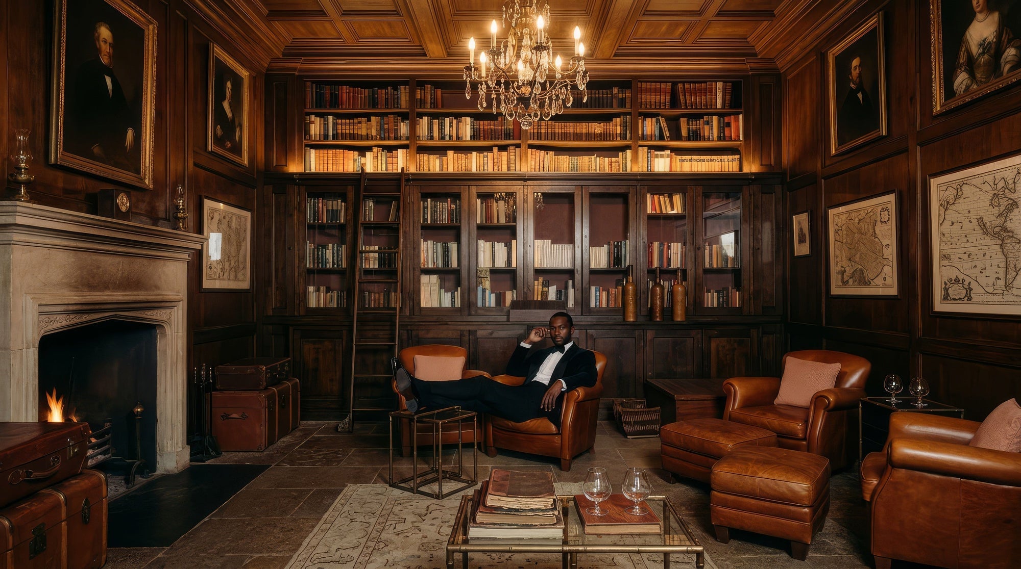 Vyudu Skin men's skincare lifestyle - distinguished home library setting representing builders, leaders, fathers and athletes who deserve effective skincare